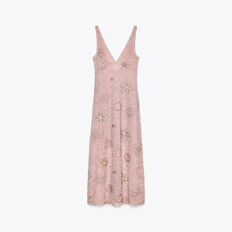 Bead Embroidery Sequin Ruffle Women Dress Sleeveless Backless Strap Sexy Evening Dresses 2025 Summer Party Holiday Street Robe by Dropshipman