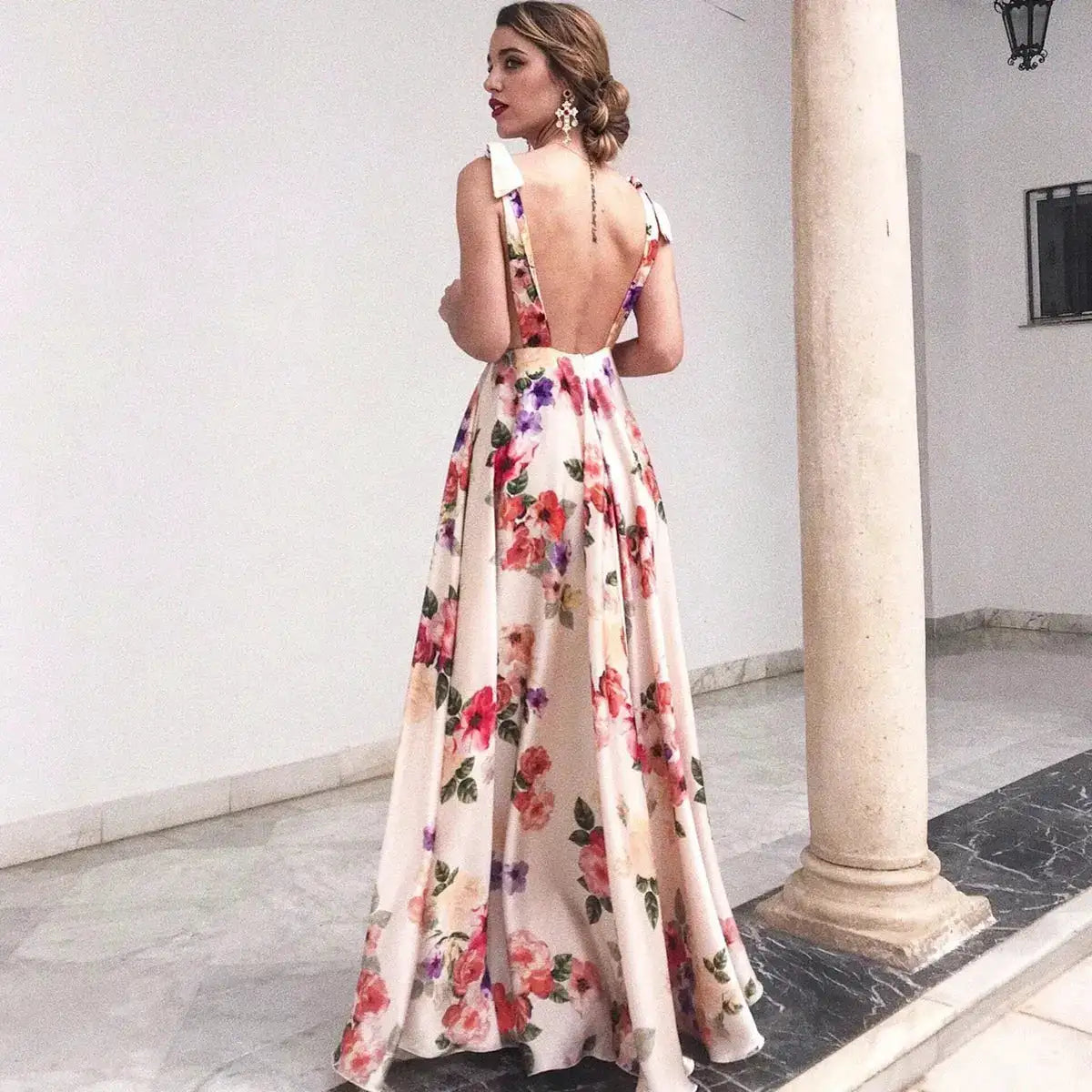 Boho Style Long Dress Beach Holiday Dress Halter Maxi Print Slip Dress Summer Women&