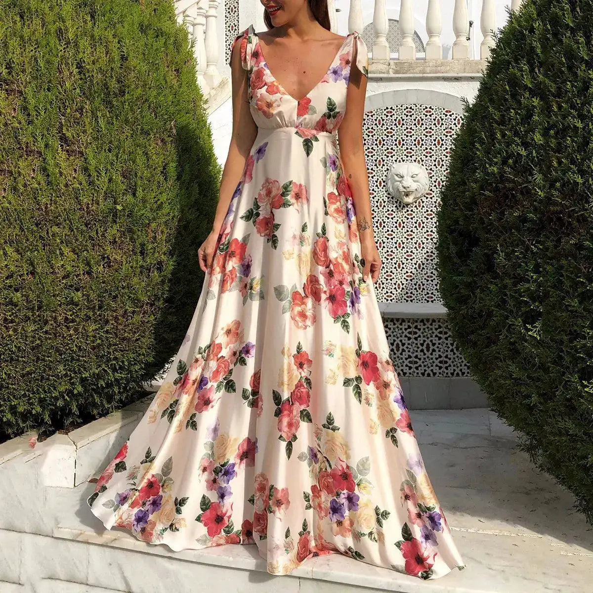 Boho Style Long Dress Beach Holiday Dress Halter Maxi Print Slip Dress Summer Women&