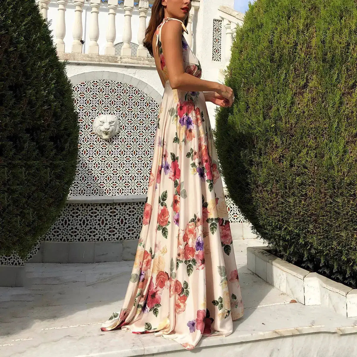 Boho Style Long Dress Beach Holiday Dress Halter Maxi Print Slip Dress Summer Women&