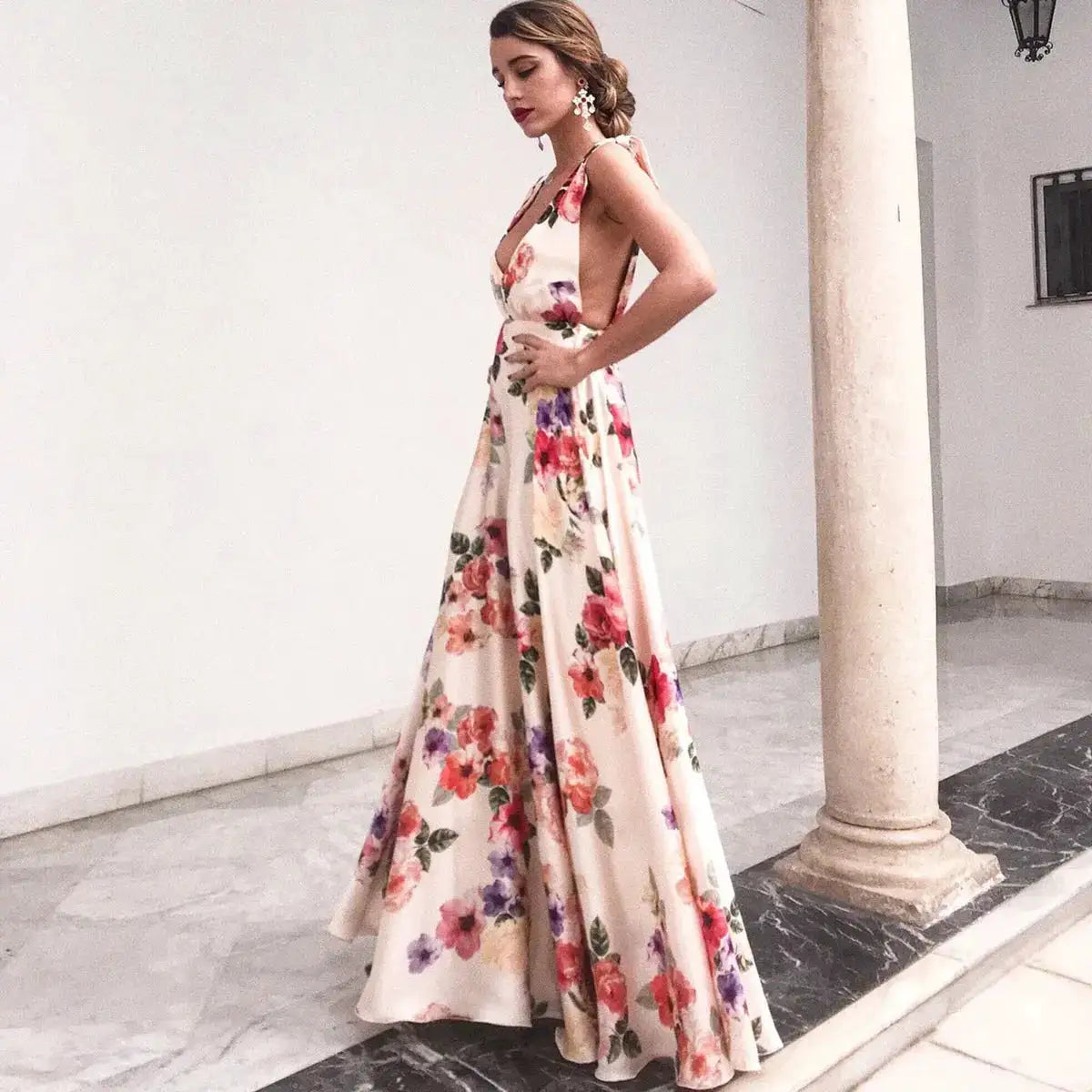 Boho Style Long Dress Beach Holiday Dress Halter Maxi Print Slip Dress Summer Women&
