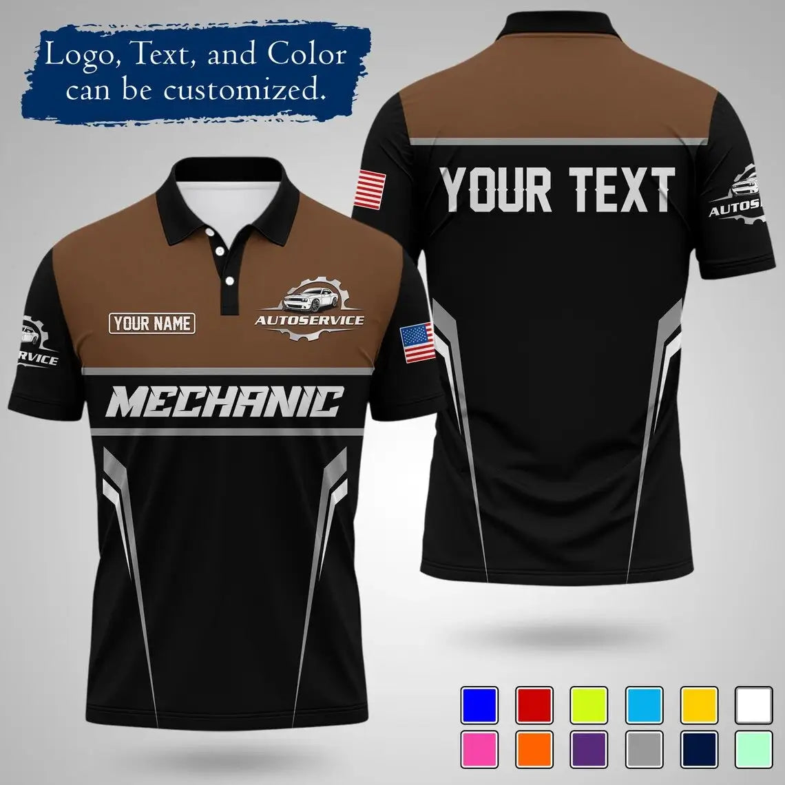 Mens Customizable Mechanic Work Polo Shirts Personalized Text And Logo Short Sleeve Tops 2026 Summer Breathable Sports POLO Tops by Dropshipman