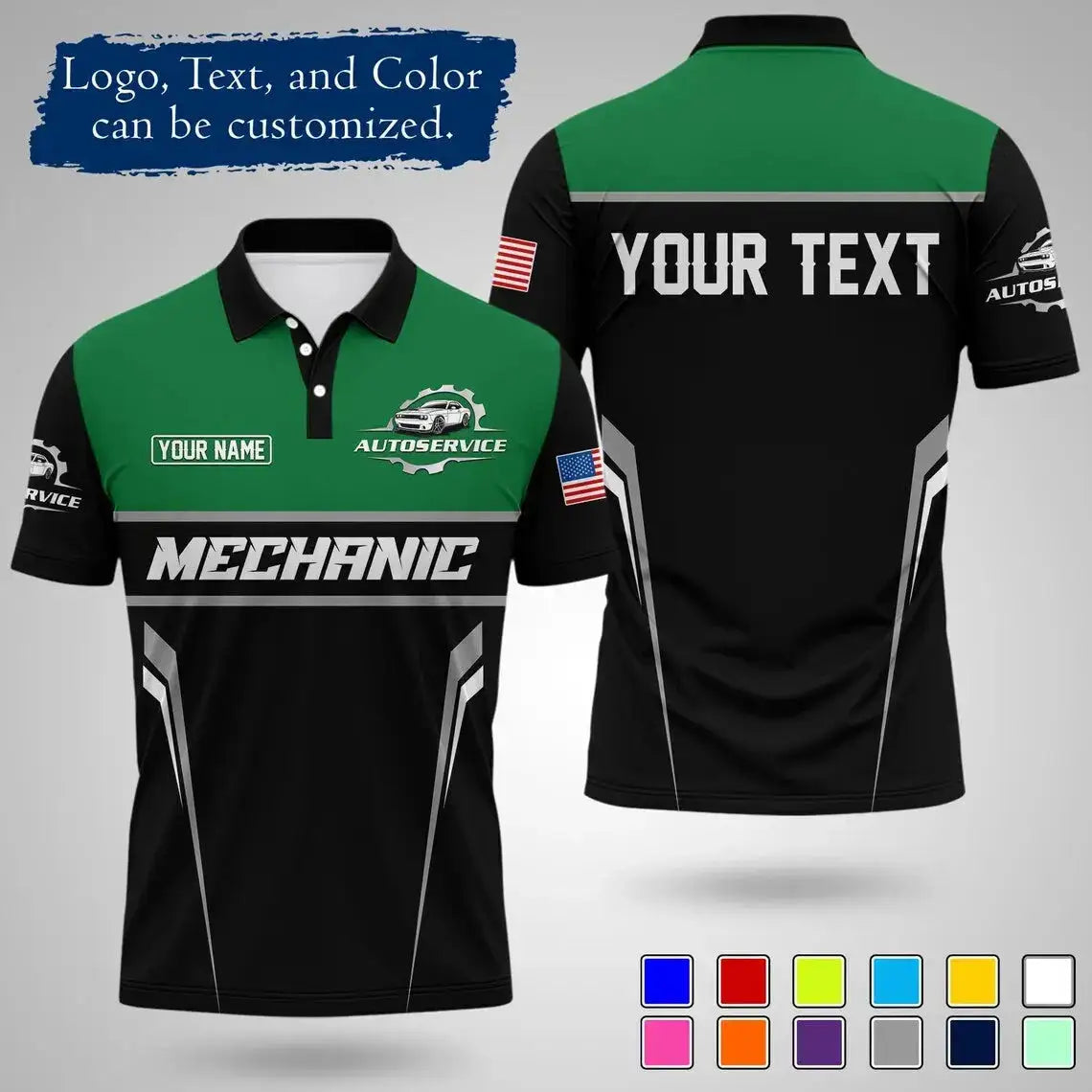 Mens Customizable Mechanic Work Polo Shirts Personalized Text And Logo Short Sleeve Tops 2026 Summer Breathable Sports POLO Tops by Dropshipman