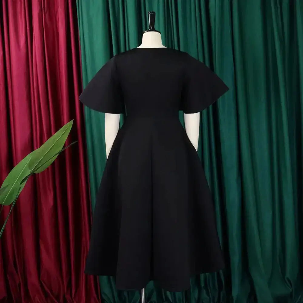 Elegant Dresses for Women V Neck Flare Sleeve High Waisted Pleated A Line Mid Calf Luxury Birthday Party Dinner Vestidos Mujer by Dropshipman