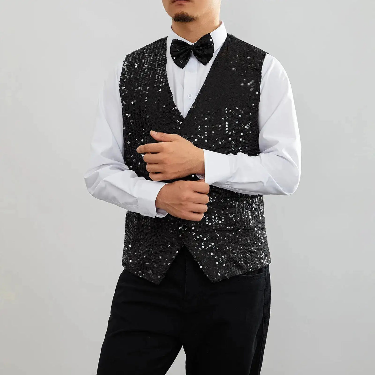New Design Men Sequins Pattern Glitter Embellished V-neck Blazer Vest Male Evening Party Suits Plus Size hot by Dropshipman