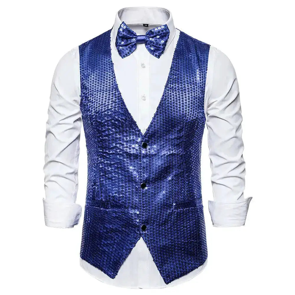 New Design Men Sequins Pattern Glitter Embellished V-neck Blazer Vest Male Evening Party Suits Plus Size hot by Dropshipman