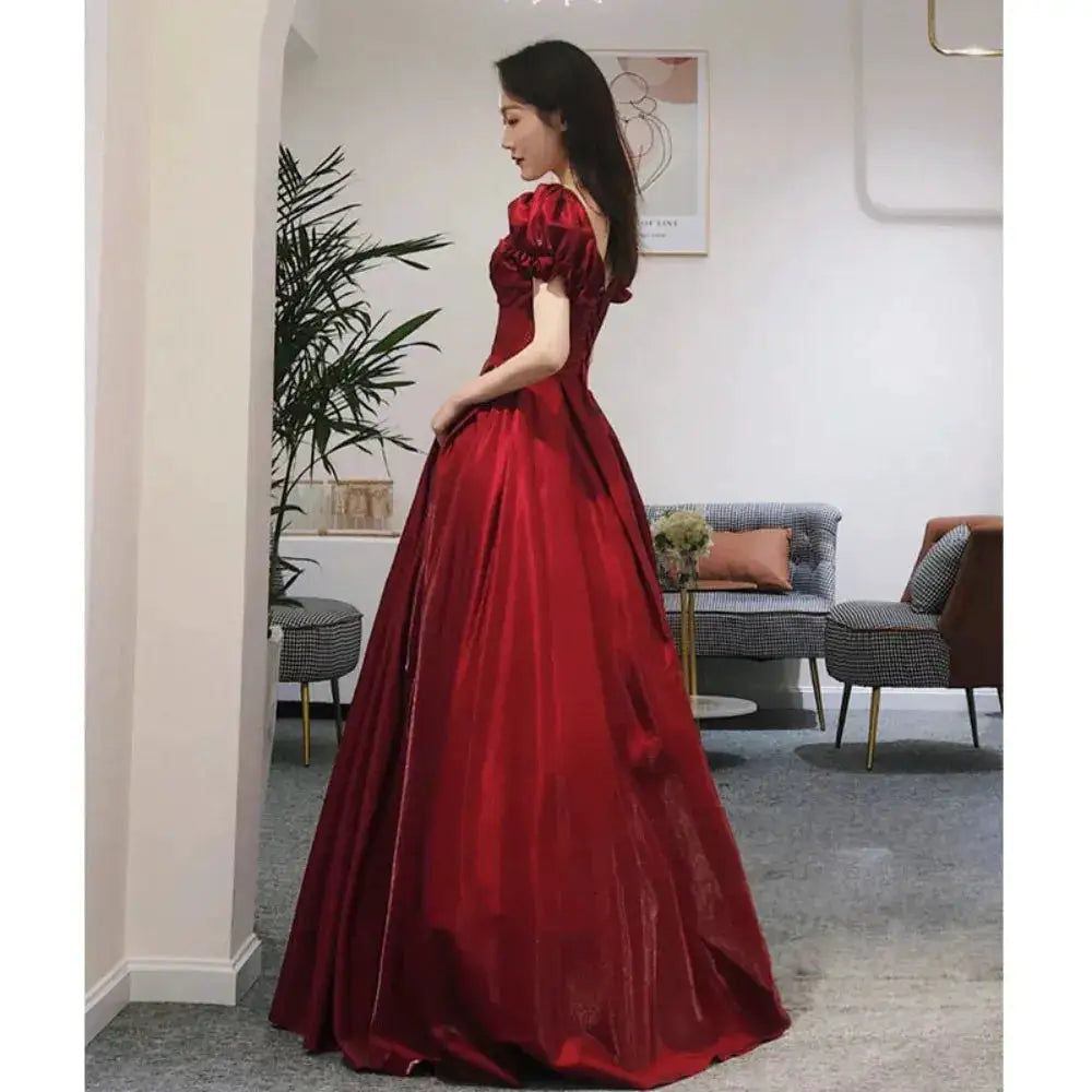 Evening Dress Red Bridal Toast Wear New V-neck Sexy Short Sleeve Long Skirt Backless Dinner Dresses Formal Dress Women Elegant by Dropshipman