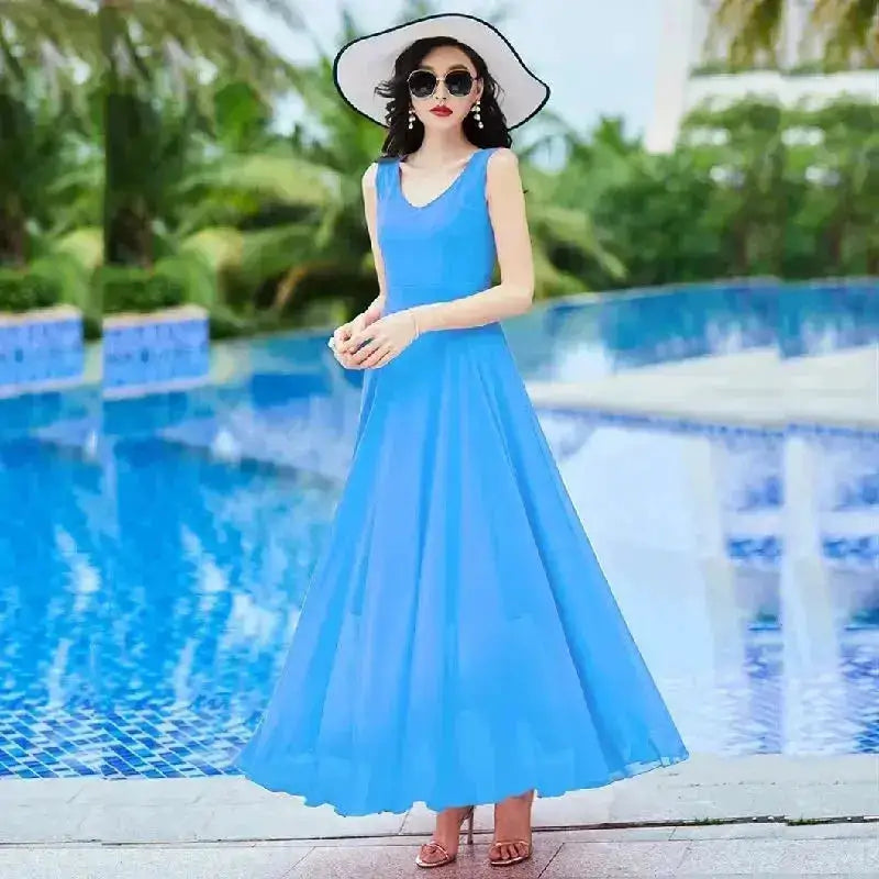 Shawl Dress Suit/Sun Protection Women Chiffon Dress Mother And Dress Two Piece Suit Bohemian Big Swing Long Dress Holiday Dress by Dropshipman