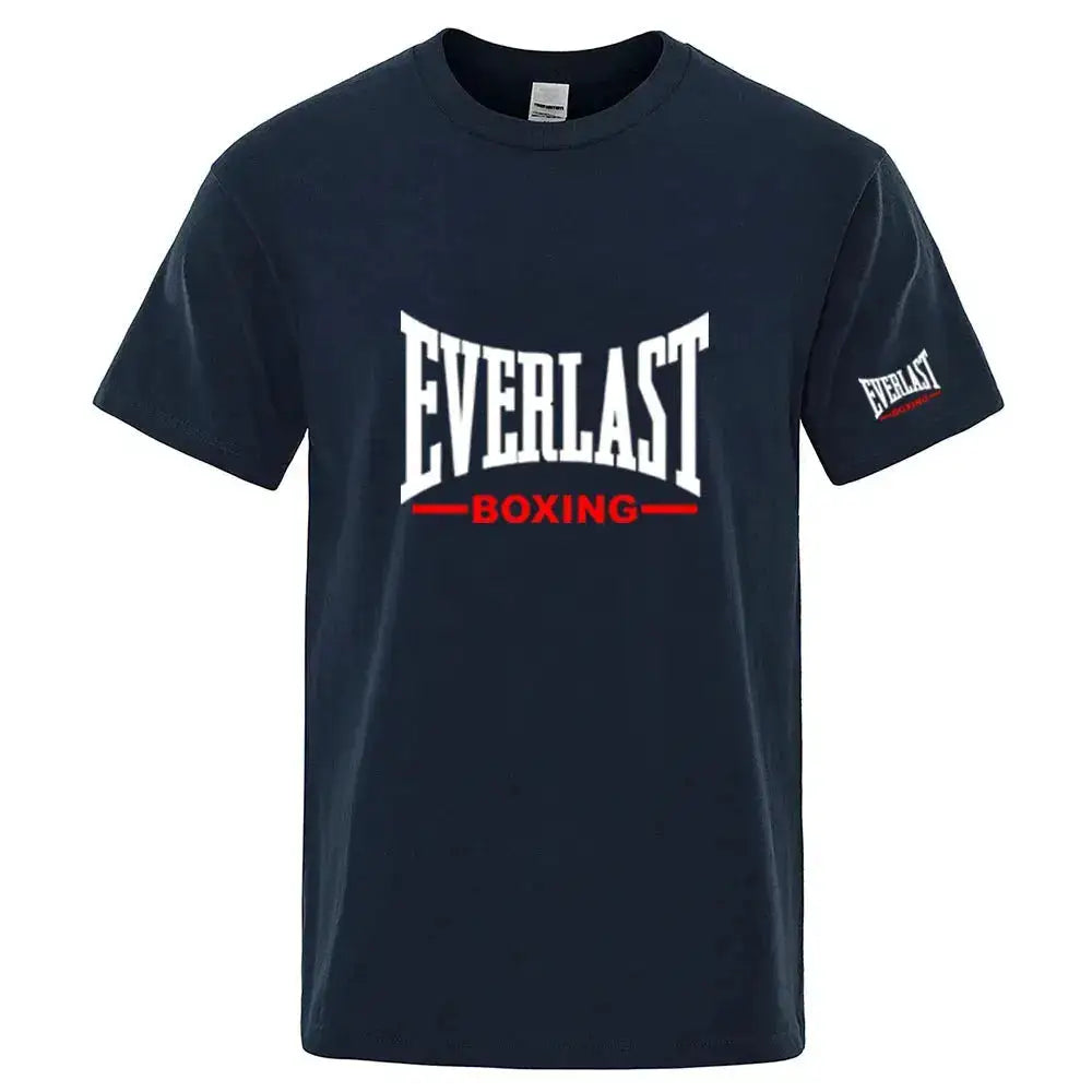 EVERLAST Boxing Logo Graphic T-Shirt Men Black Crew Neck Short Sleeve Casual Sports Training Streetwear Top by Dropshipman