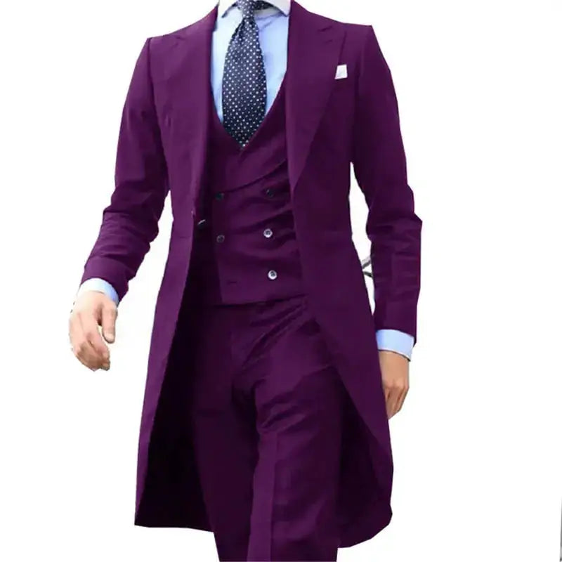 Royal Blue Long Tail Coat 3 Piece Gentleman Man Suit Smoking Da Sposo Moda Maschile Per Giacca Da Ballo Da Sposa Gilet Con by Dropshipman