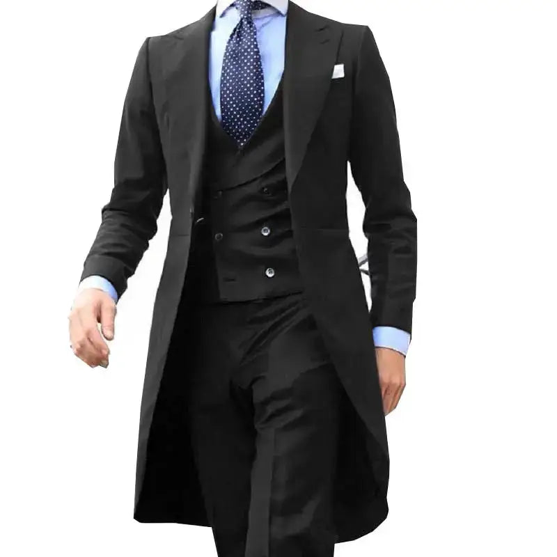 Royal Blue Long Tail Coat 3 Piece Gentleman Man Suit Smoking Da Sposo Moda Maschile Per Giacca Da Ballo Da Sposa Gilet Con by Dropshipman
