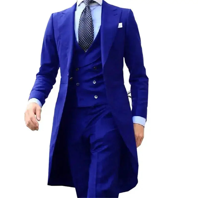 Royal Blue Long Tail Coat 3 Piece Gentleman Man Suit Smoking Da Sposo Moda Maschile Per Giacca Da Ballo Da Sposa Gilet Con by Dropshipman