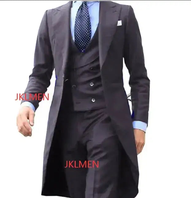 Royal Blue Long Tail Coat 3 Piece Gentleman Man Suit Smoking Da Sposo Moda Maschile Per Giacca Da Ballo Da Sposa Gilet Con by Dropshipman