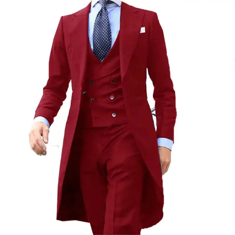 Royal Blue Long Tail Coat 3 Piece Gentleman Man Suit Smoking Da Sposo Moda Maschile Per Giacca Da Ballo Da Sposa Gilet Con by Dropshipman