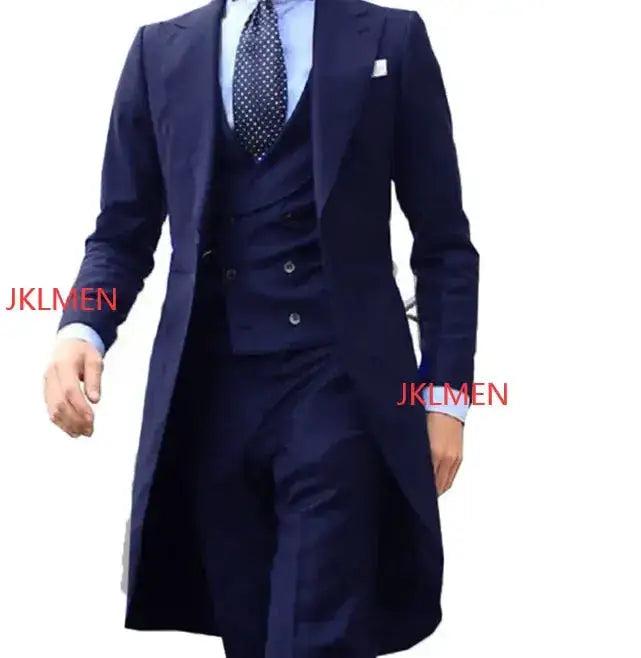 Royal Blue Long Tail Coat 3 Piece Gentleman Man Suit Smoking Da Sposo Moda Maschile Per Giacca Da Ballo Da Sposa Gilet Con by Dropshipman