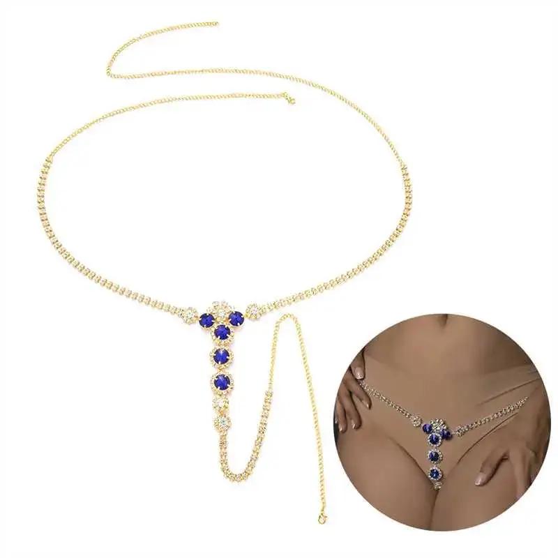 Fashionable Sapphire Water Drop Panties Niche Design Flower Sexy Thong Adult Sex Accessories Body Chain by Dropshipman