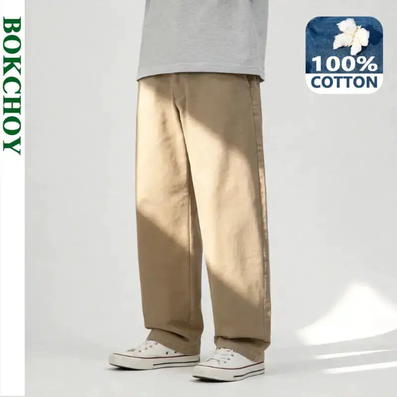 2026 Spring Summer New 100% Cotton Casual Straight Trousers for Men Clothing Soft Comfort Linen Male Pants LX6032 by Dropshipman