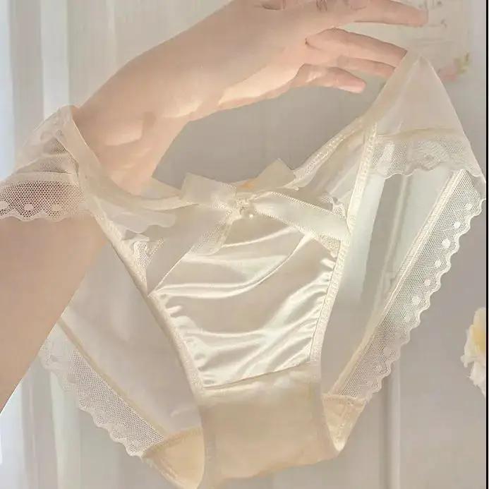 Pure French Style Sexy Lace Mesh Bow Underwear Women&