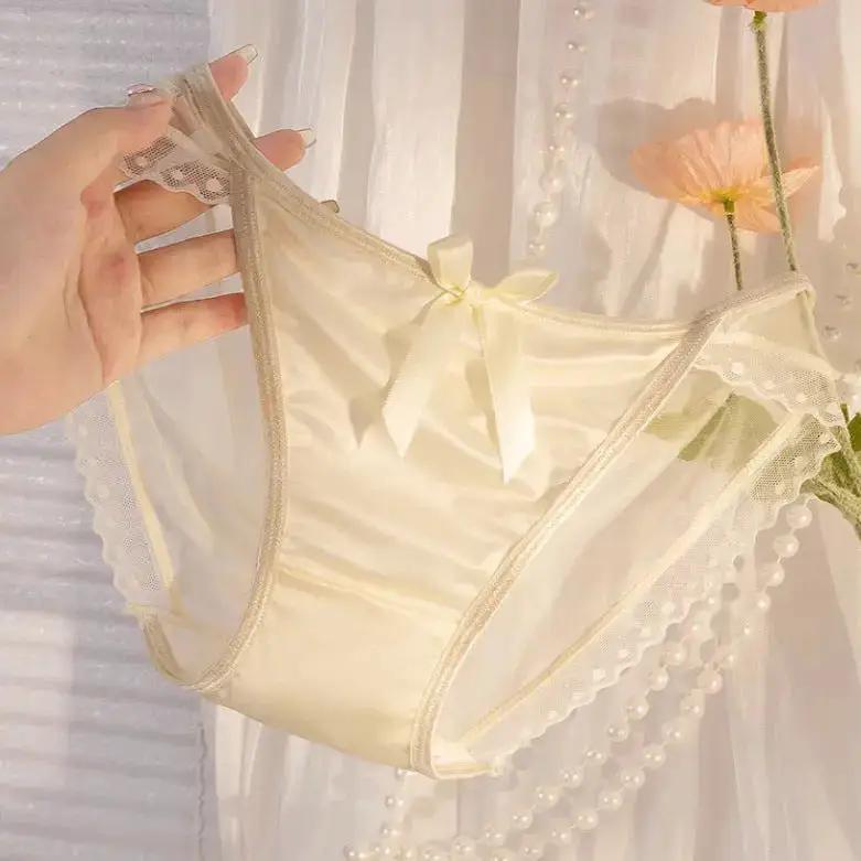 Pure French Style Sexy Lace Mesh Bow Underwear Women&
