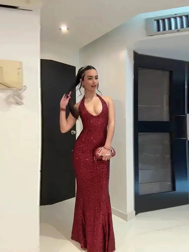 Sexy Shiny Sequined Mesh Club Evening Party Dresses Women 2026 Summer Autumn Sleeveless Backless Bodycon Maxi Long Dress by Dropshipman