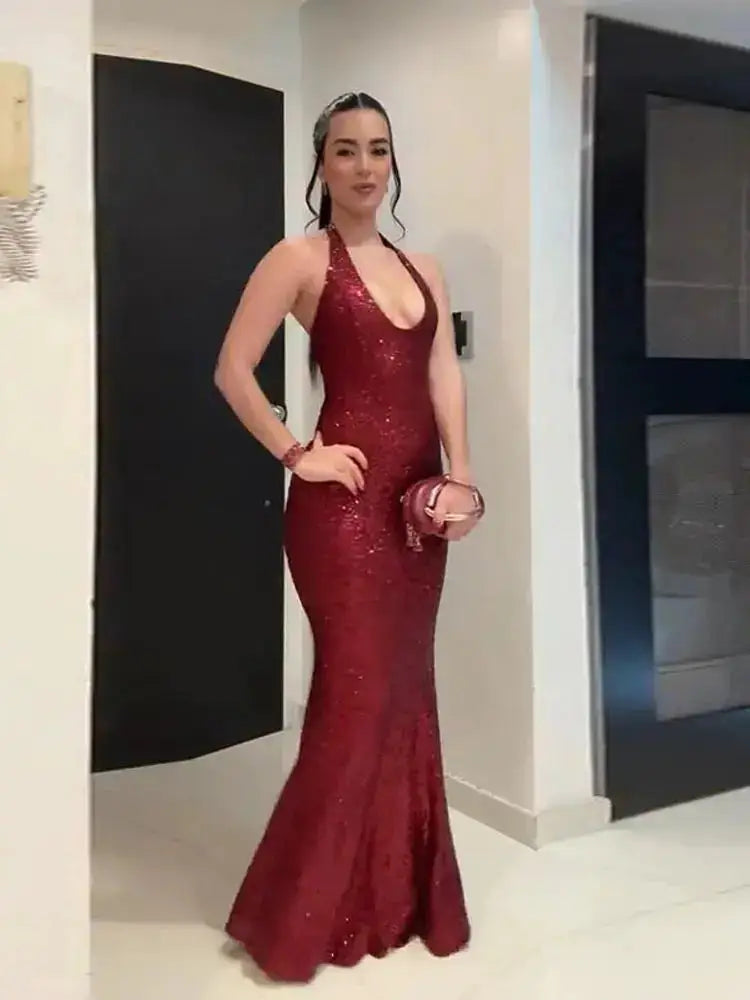 Sexy Shiny Sequined Mesh Club Evening Party Dresses Women 2026 Summer Autumn Sleeveless Backless Bodycon Maxi Long Dress by Dropshipman