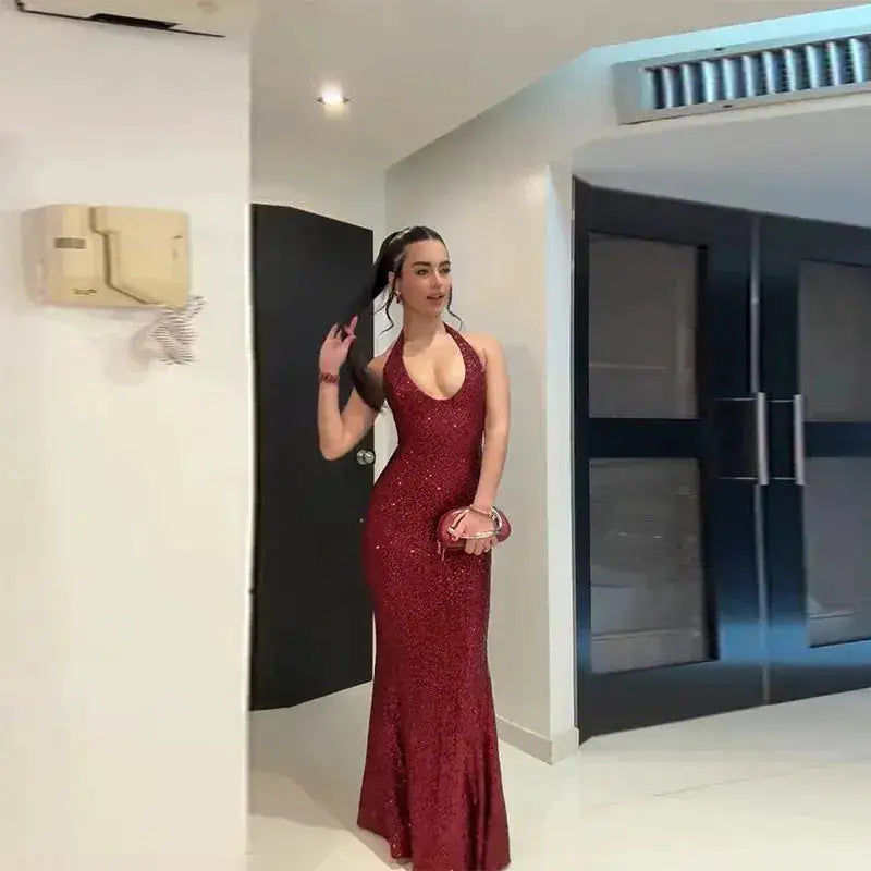 Sexy Shiny Sequined Mesh Club Evening Party Dresses Women 2026 Summer Autumn Sleeveless Backless Bodycon Maxi Long Dress by Dropshipman