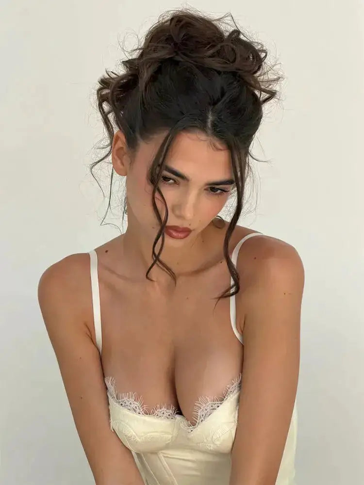 Women White Lace Trim Corset Mini Dress Sexy Sweetheart Neck Spaghetti Strap Slit Hem 2026 Summer Leisure Nightclub Party Wear by Dropshipman