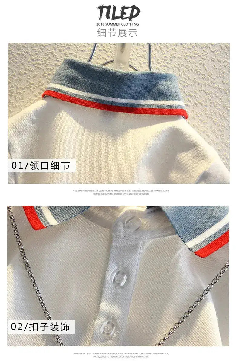 2-10 Years Kids Boys Clothes Set Summer Short Sleeve Cartoon Print Lapel T-shirt And Denim Shorts 2PCS Children Tracksuit Outfit by Dropshipman