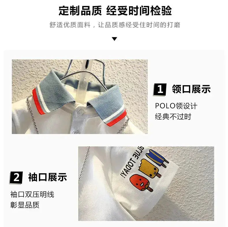 2-10 Years Kids Boys Clothes Set Summer Short Sleeve Cartoon Print Lapel T-shirt And Denim Shorts 2PCS Children Tracksuit Outfit by Dropshipman