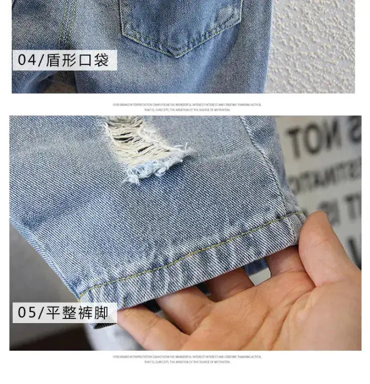 2-10 Years Kids Boys Clothes Set Summer Short Sleeve Cartoon Print Lapel T-shirt And Denim Shorts 2PCS Children Tracksuit Outfit by Dropshipman