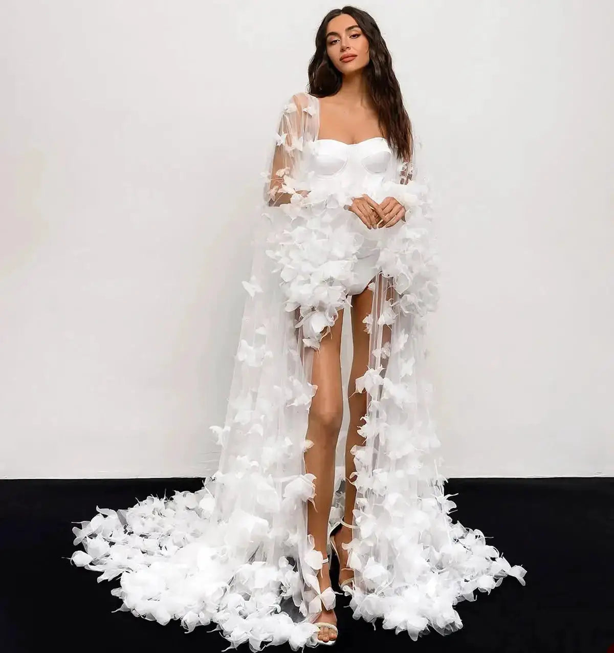 Modern Women Bathrobe Evening Dresses Nightgowns 3D Butterflies Loungewear Home Clothes Female Party Sleepwear Rayon Customized by Dropshipman
