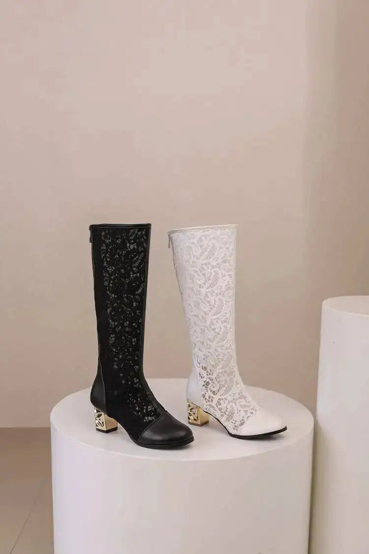 Spring and Autumn New Style Fashion square Heel Mesh Hollow Women&