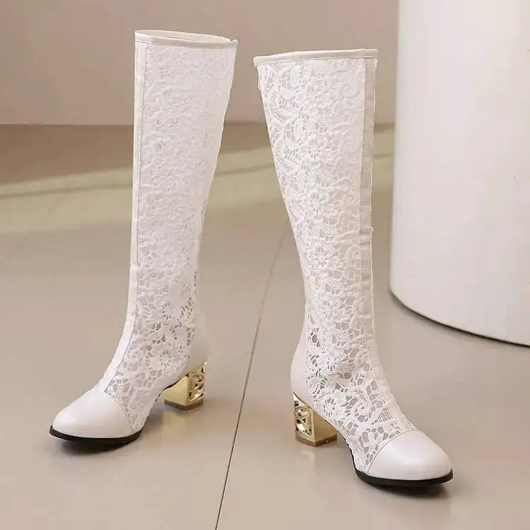 Spring and Autumn New Style Fashion square Heel Mesh Hollow Women&