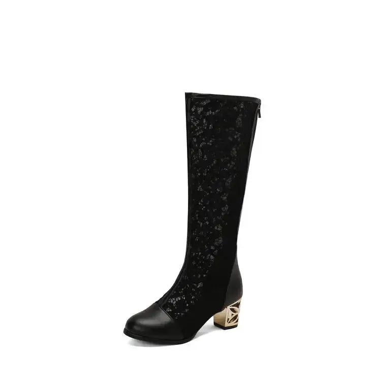 Spring and Autumn New Style Fashion square Heel Mesh Hollow Women&