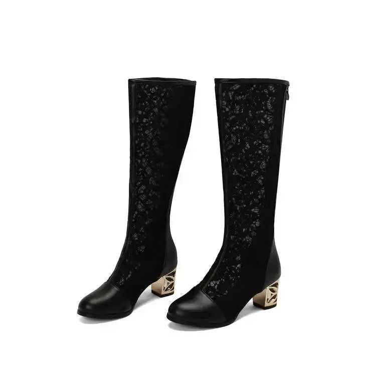 Spring and Autumn New Style Fashion square Heel Mesh Hollow Women&