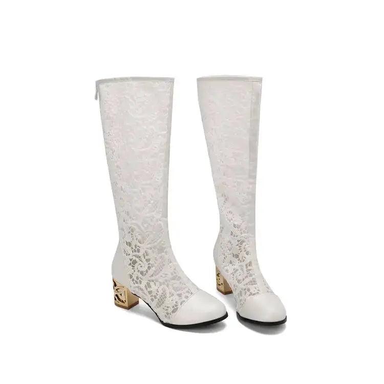 Spring and Autumn New Style Fashion square Heel Mesh Hollow Women&