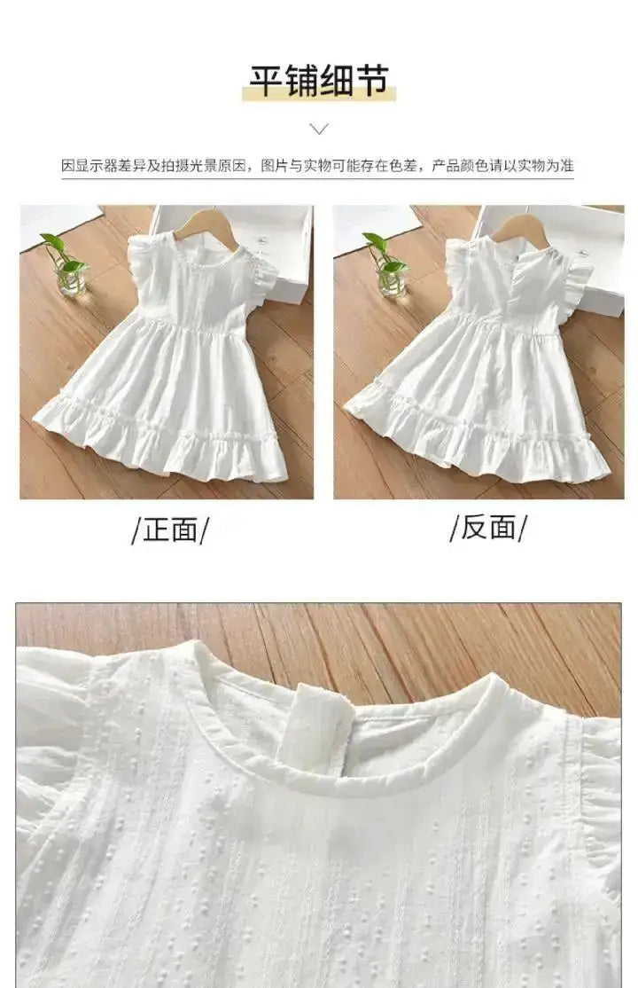 Girls Baby Dress Pure Cotton White Dress Summer Dress New Little Girl Sleeveless Thin Dress Children&