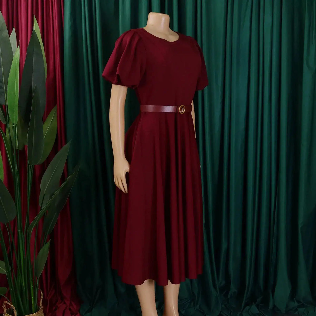Elegant Office Dress for Women Professional O Neck Short Sleeve Belt Waisted A Line Mid Calf Formal Business Work Dress Midi New by Dropshipman