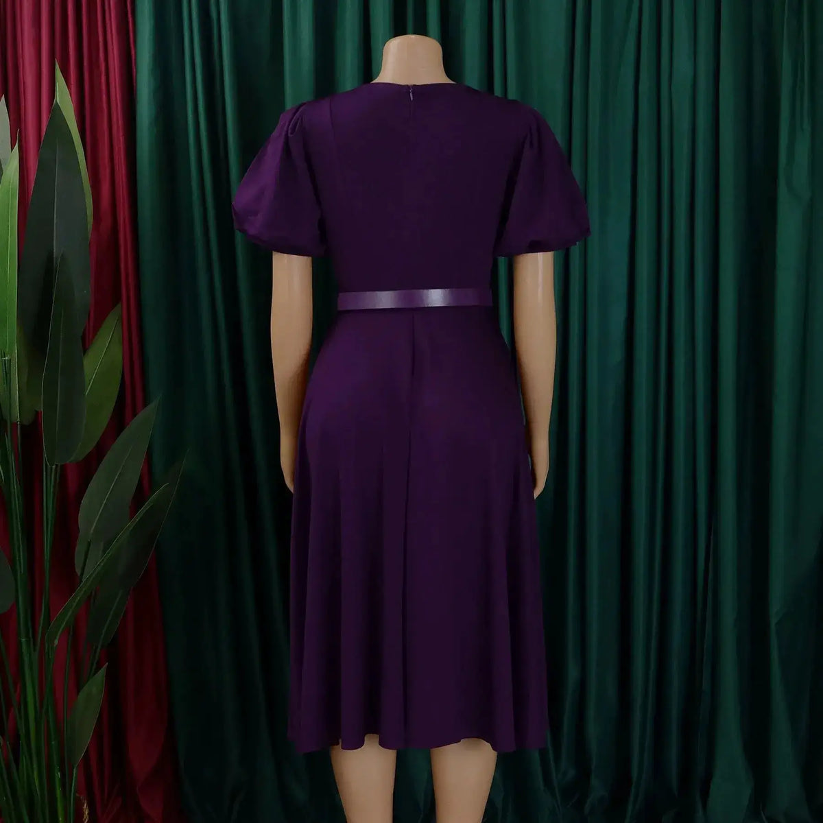 Elegant Office Dress for Women Professional O Neck Short Sleeve Belt Waisted A Line Mid Calf Formal Business Work Dress Midi New by Dropshipman