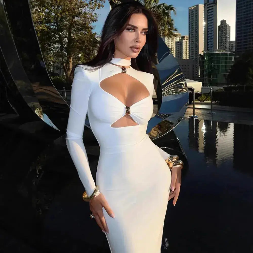 Elegant Evening Dress Dresses For Woman Party Wedding Vestido Lady Temperament Simple Style Long Sleeves Solid Color Package Hip by Dropshipman