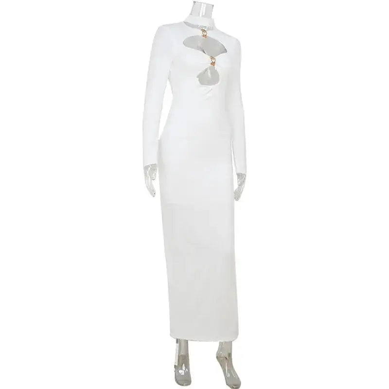 Elegant Evening Dress Dresses For Woman Party Wedding Vestido Lady Temperament Simple Style Long Sleeves Solid Color Package Hip by Dropshipman