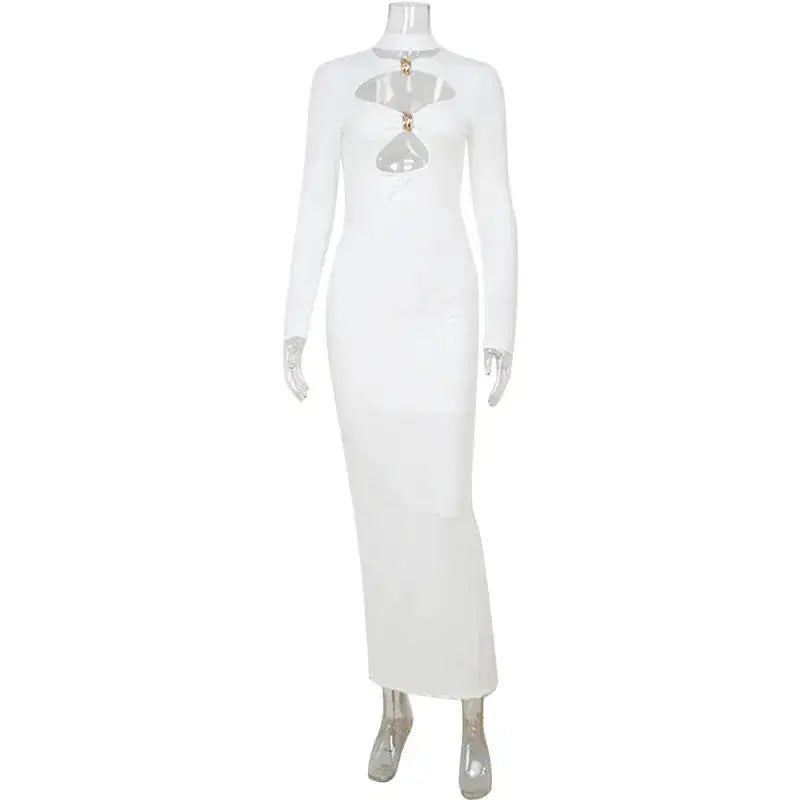 Elegant Evening Dress Dresses For Woman Party Wedding Vestido Lady Temperament Simple Style Long Sleeves Solid Color Package Hip by Dropshipman
