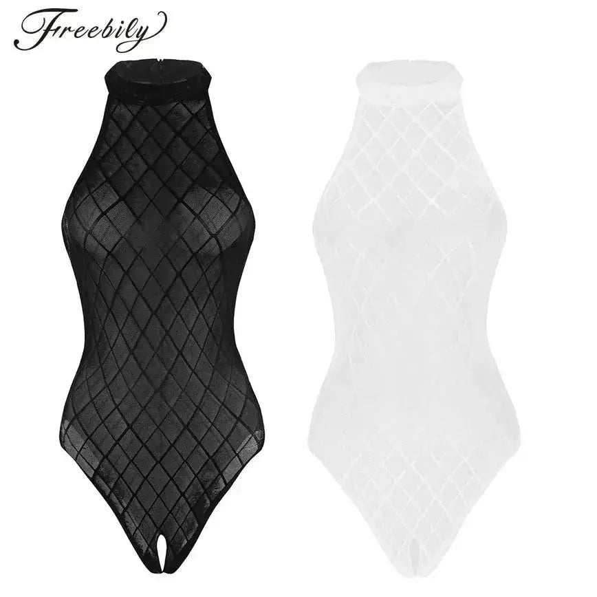 Sexy Body suit for Womens One-piece Swimsuit Open Crotch Black See Through Bodysuit High Cut Sleeveless Leotard Sexy Catsuit by Dropshipman