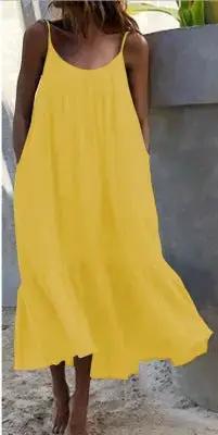 2024 Summer European and American New Ruffled Solid Color Long Dress Sleeveless Loose Thin Shoulder Strap Dress Summer dress by Dropshipman