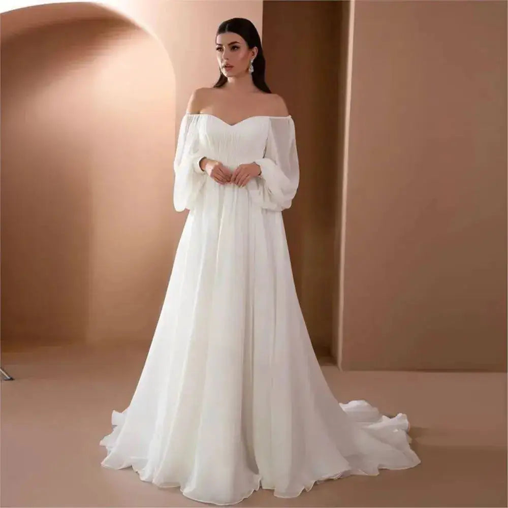 Dresses For Woman Elegant vestidos Solid Color Slim Robe Evening Dress Sexy One Line Neck Simple Style Long Sleeves Simple Style by Dropshipman