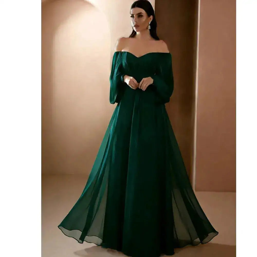 Dresses For Woman Elegant vestidos Solid Color Slim Robe Evening Dress Sexy One Line Neck Simple Style Long Sleeves Simple Style by Dropshipman