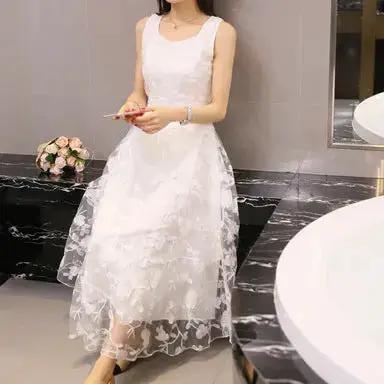 Lace Dress Summer Long Dress Slim Slim Look Vest Dress Sweet Fresh Beach Dress by Dropshipman