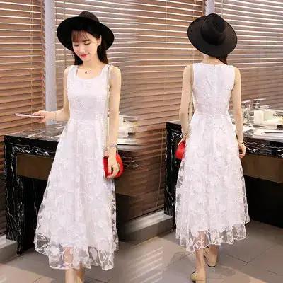 Lace Dress Summer Long Dress Slim Slim Look Vest Dress Sweet Fresh Beach Dress by Dropshipman