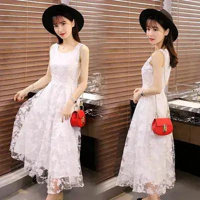 Lace Dress Summer Long Dress Slim Slim Look Vest Dress Sweet Fresh Beach Dress by Dropshipman