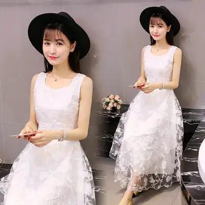 Lace Dress Summer Long Dress Slim Slim Look Vest Dress Sweet Fresh Beach Dress by Dropshipman